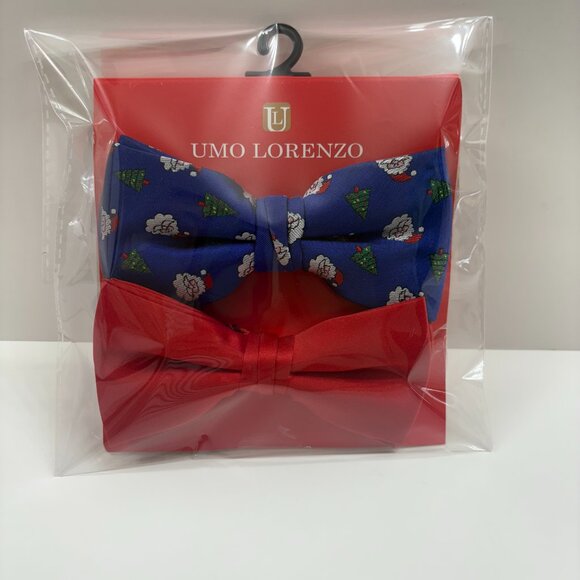 Christmas Bow Tie Duo/ Set - Men's -Red & Santa/Tree Print - OS - NWT - Picture 5 of 6